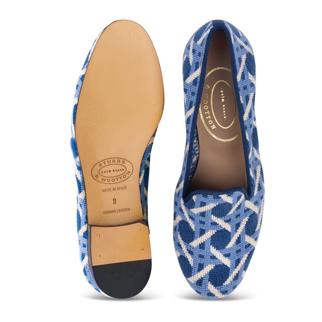 Our Cane Azure Needlepoint Slipper (Women) item is photographed here against a white background.