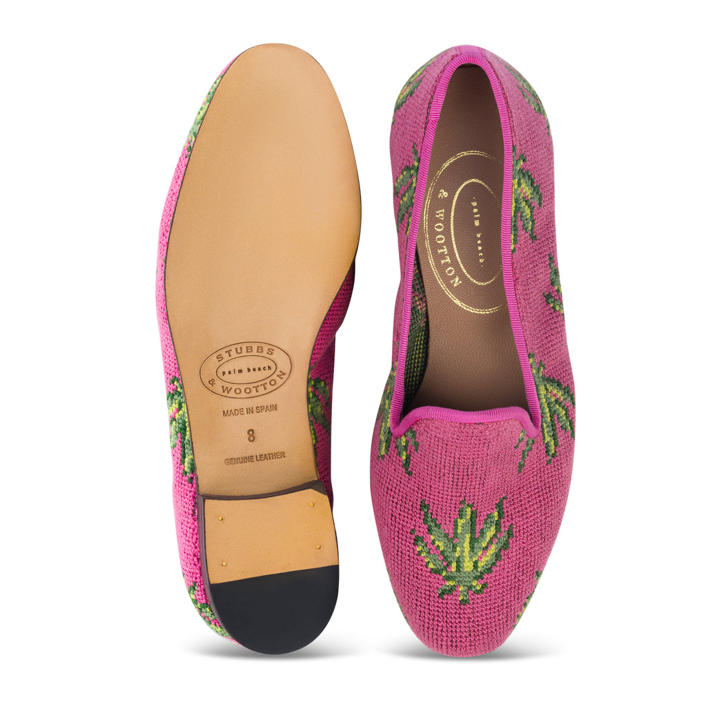 Our Hemp Pink Needlepoint Slipper (Women) item is photographed here against a white background.