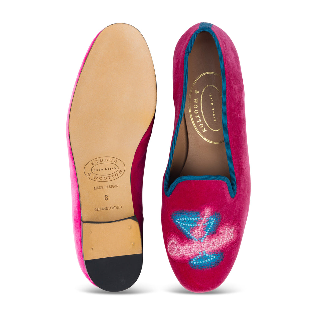 Our Cocktails Fuchsia Velvet Slipper (Women) item is photographed here against a white background.