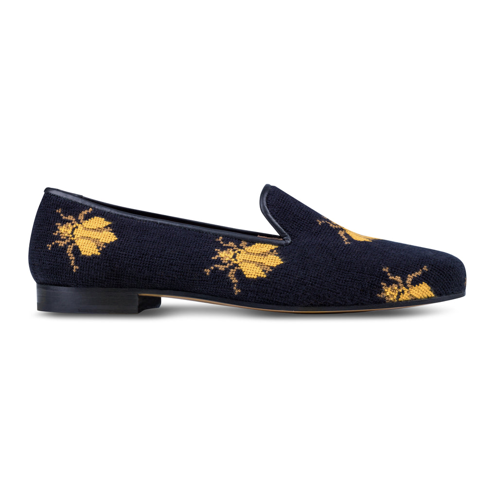 Our Bee Black Needlepoint Slipper (Men) item is photographed here against a white background.