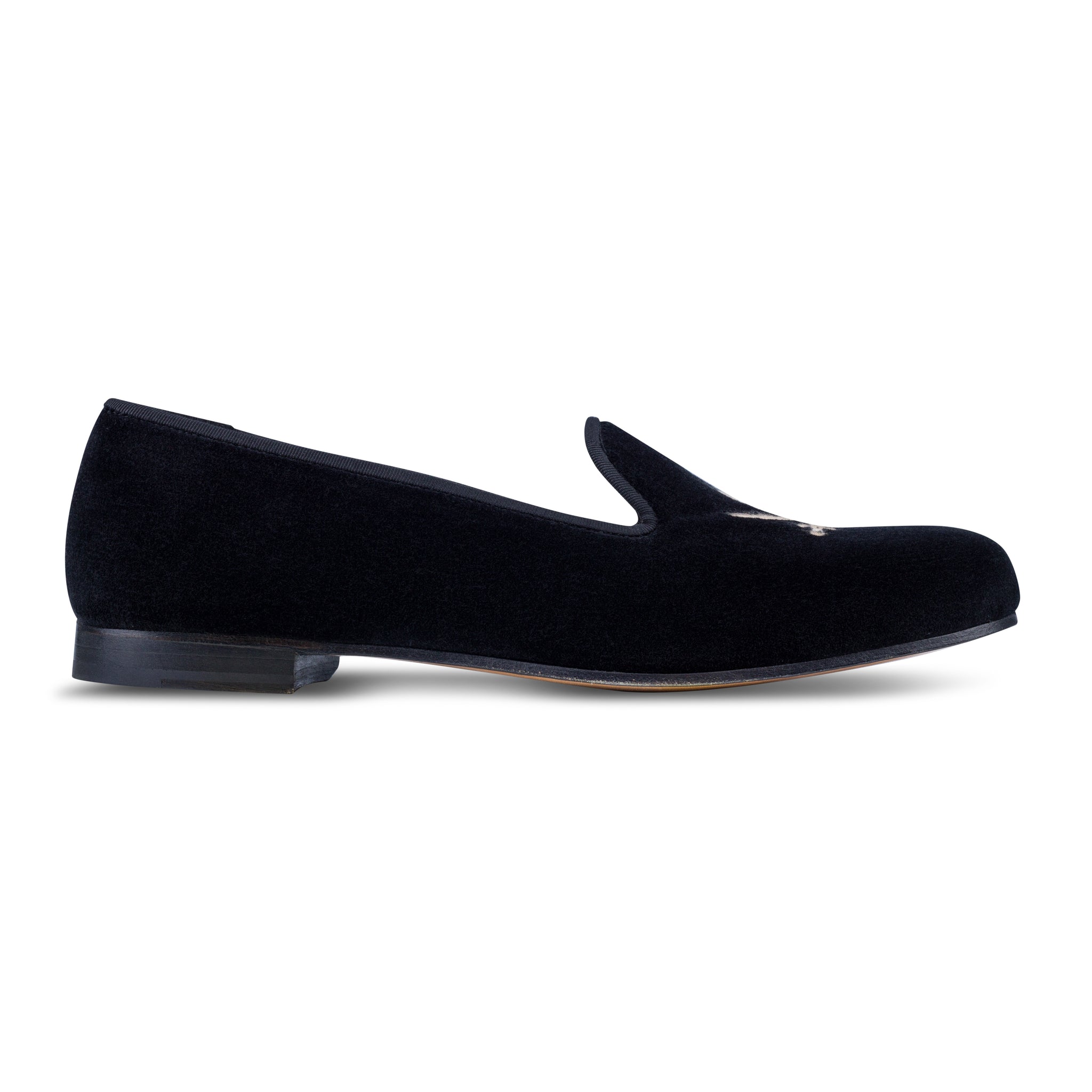 Skull Black Velvet Slipper (Men)