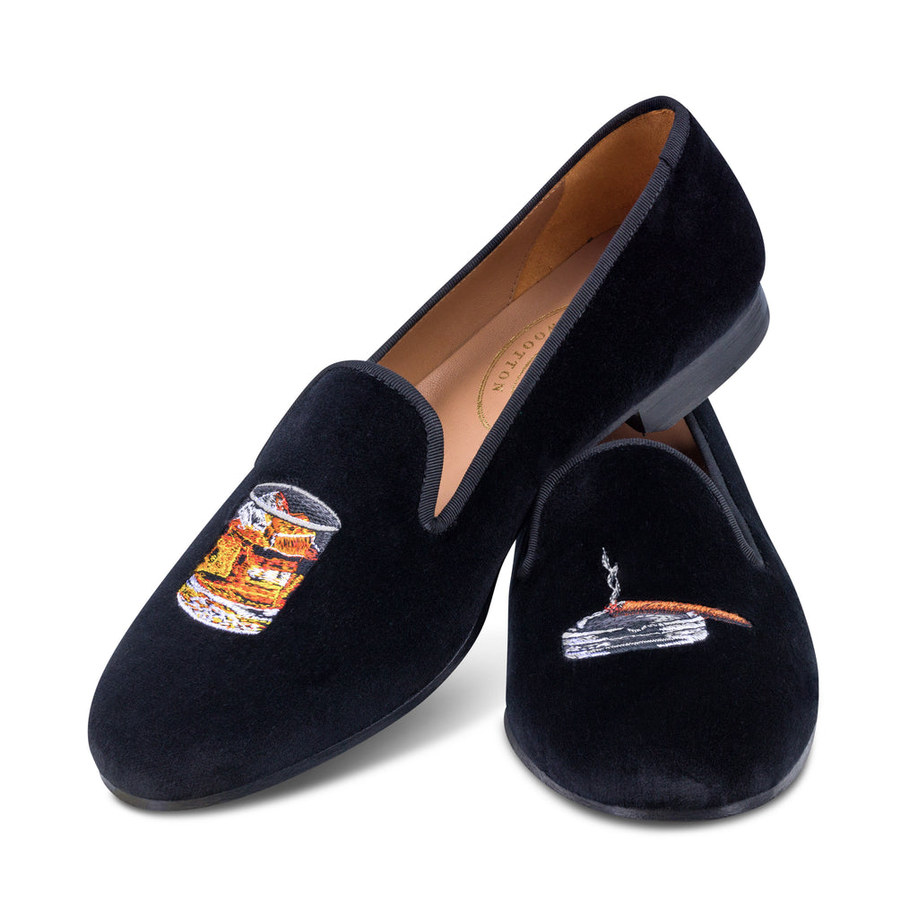 Our Scotch Black Velvet Slipper (Men) item is photographed here against a white background.