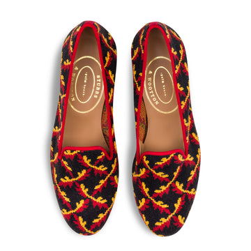 Our Trellis Noir Needlepoint Slipper (Women) item is photographed here against a white background.