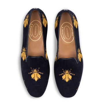 Our Bee Black Needlepoint Slipper (Men) item is photographed here against a white background.