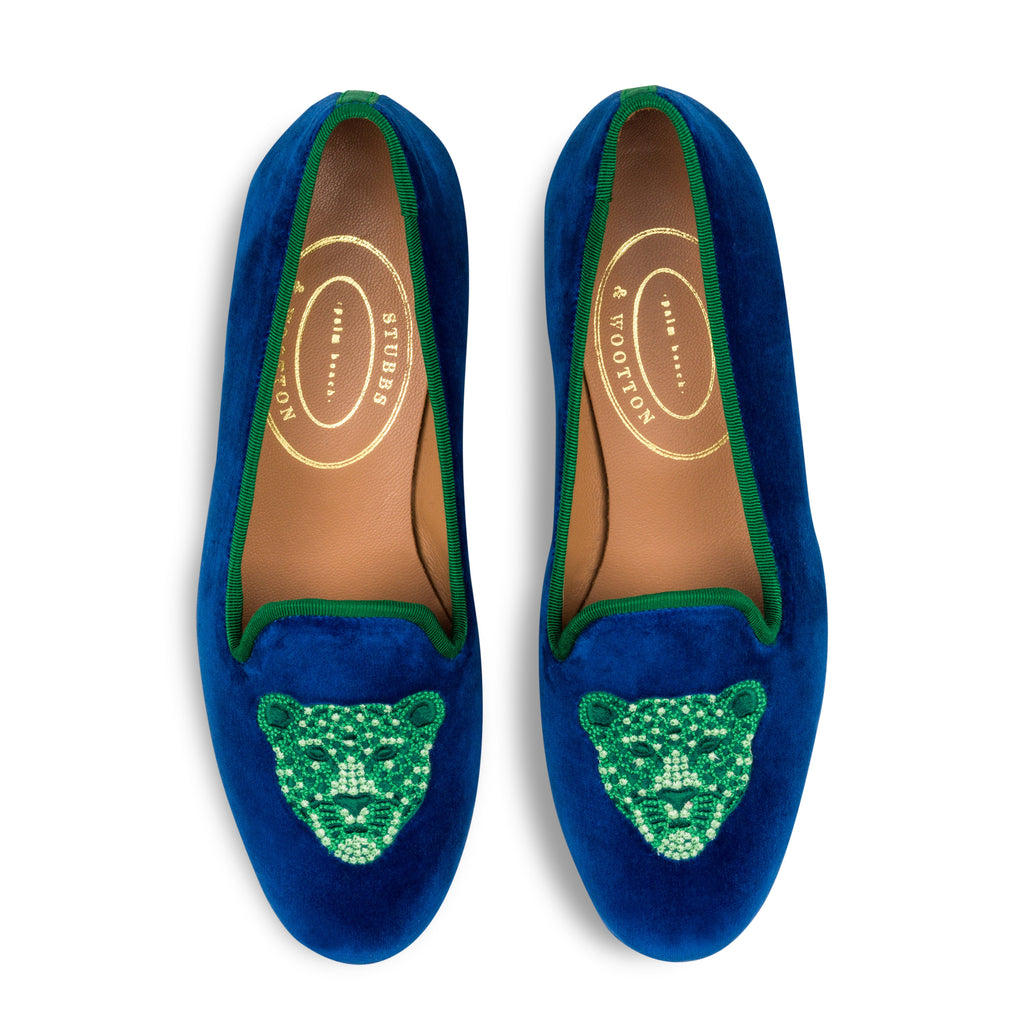Our Jeweled Leopard Royal Velvet Slipper (Women) item is photographed here against a white background.