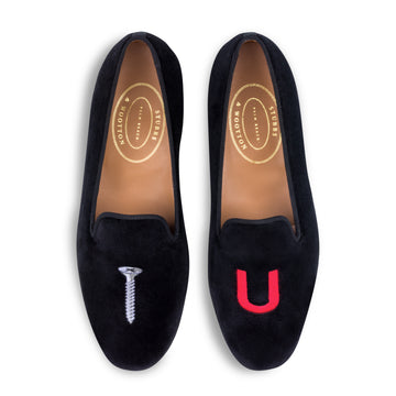 Our College Black Velvet Slipper (Men) item is photographed here against a white background.