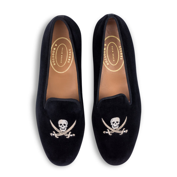 Stubbs & Wootton brown velvet loafers w/ embroidered skull and crossbone new 9 Stubbs & Wootton Classic Velvet Loafer Slip On Skull  main image 2