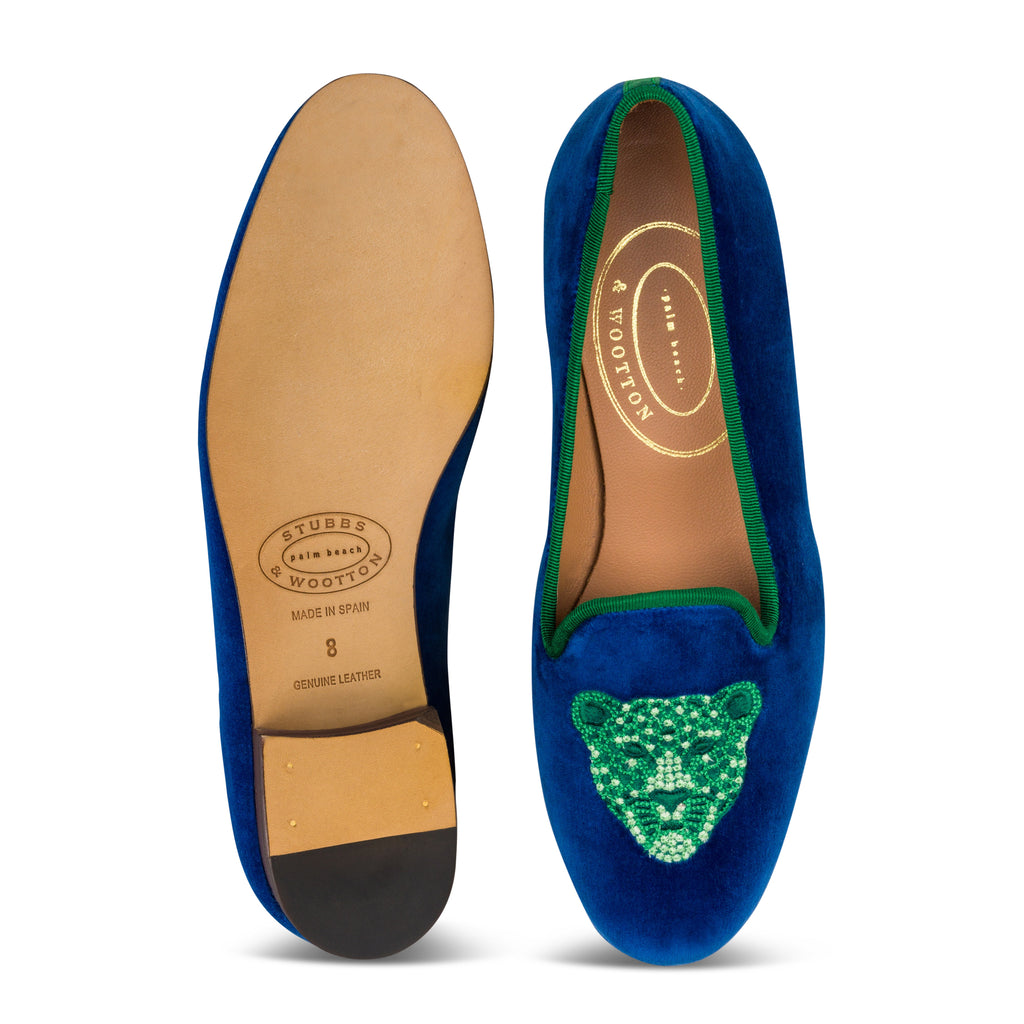 Our Jeweled Leopard Royal Velvet Slipper (Women) item is photographed here against a white background.