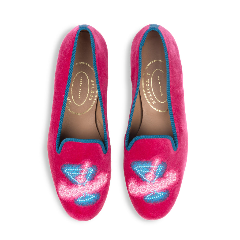 Our Cocktails Fuchsia Velvet Slipper (Women) item is photographed here against a white background.
