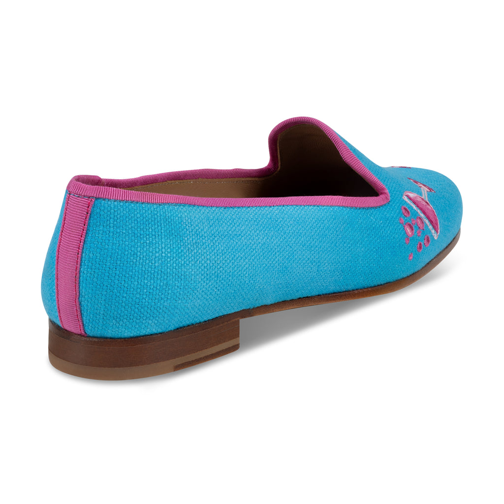 Our Celebrate Turquoise Linen Slipper (Women) item is photographed here against a white background.