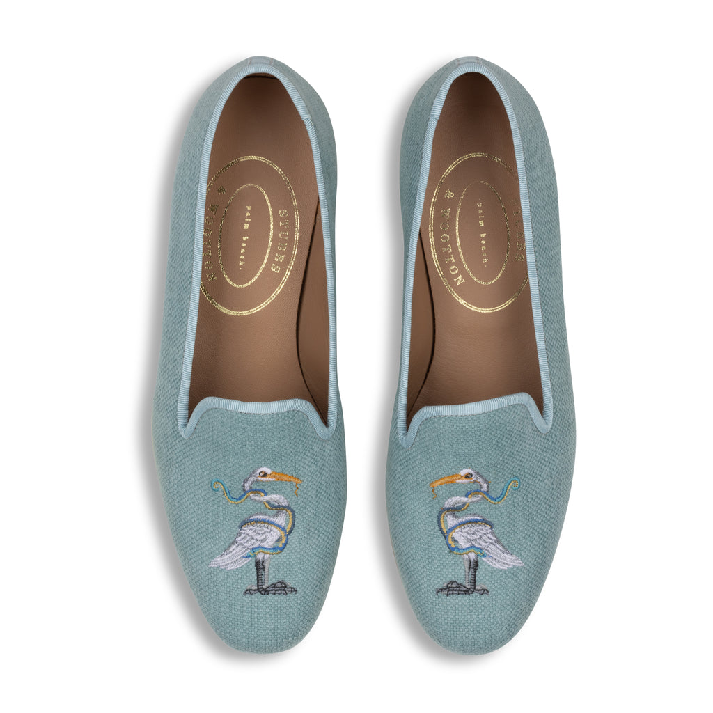 Our Heron Sky Linen Slipper (Women) item is photographed here against a white background.