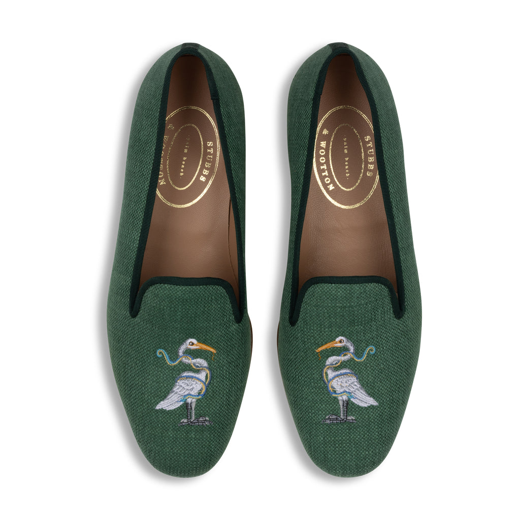 Our Heron Emerald Linen Slipper (Men) item is photographed here against a white background.