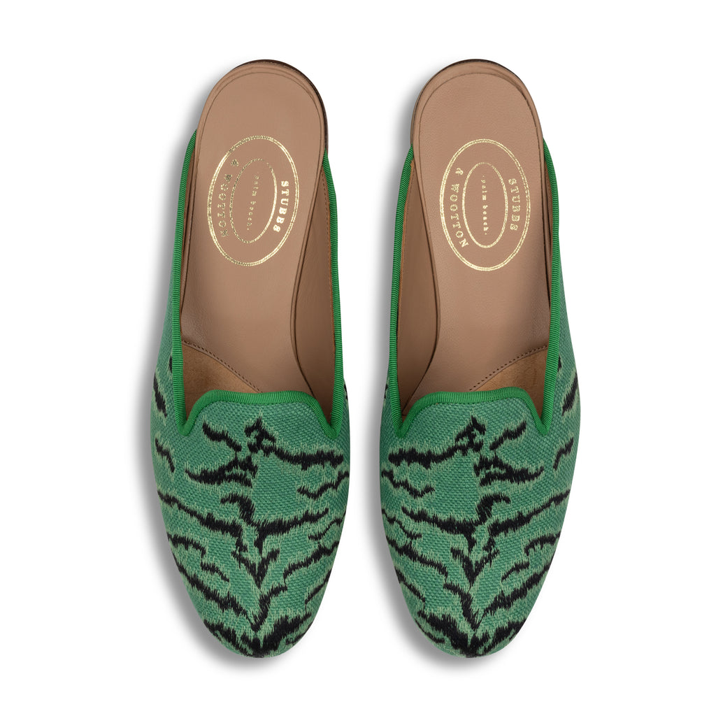 Our Bengal Emerald Linen Mule (Women) item is photographed here against a white background.