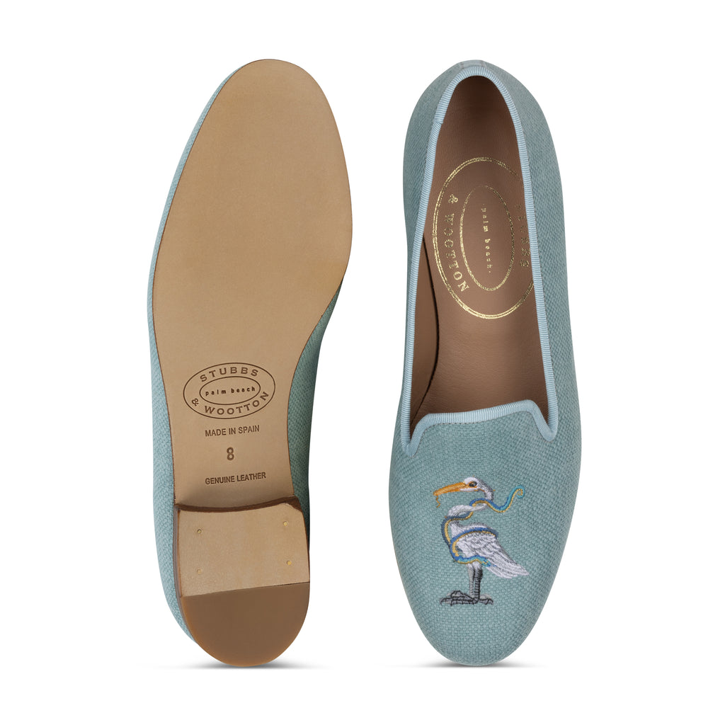 Our Heron Sky Linen Slipper (Women) item is photographed here against a white background.