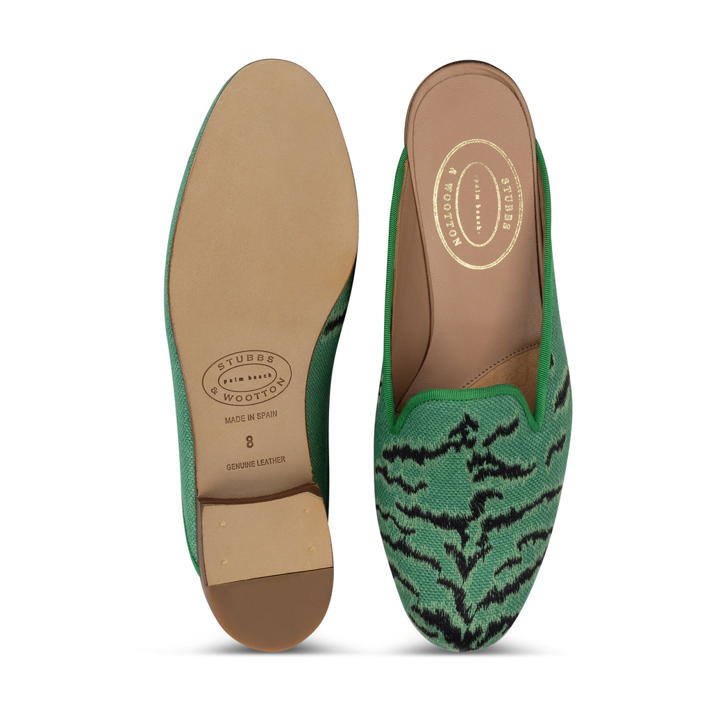 Our Bengal Emerald Linen Mule (Women) item is photographed here against a white background.