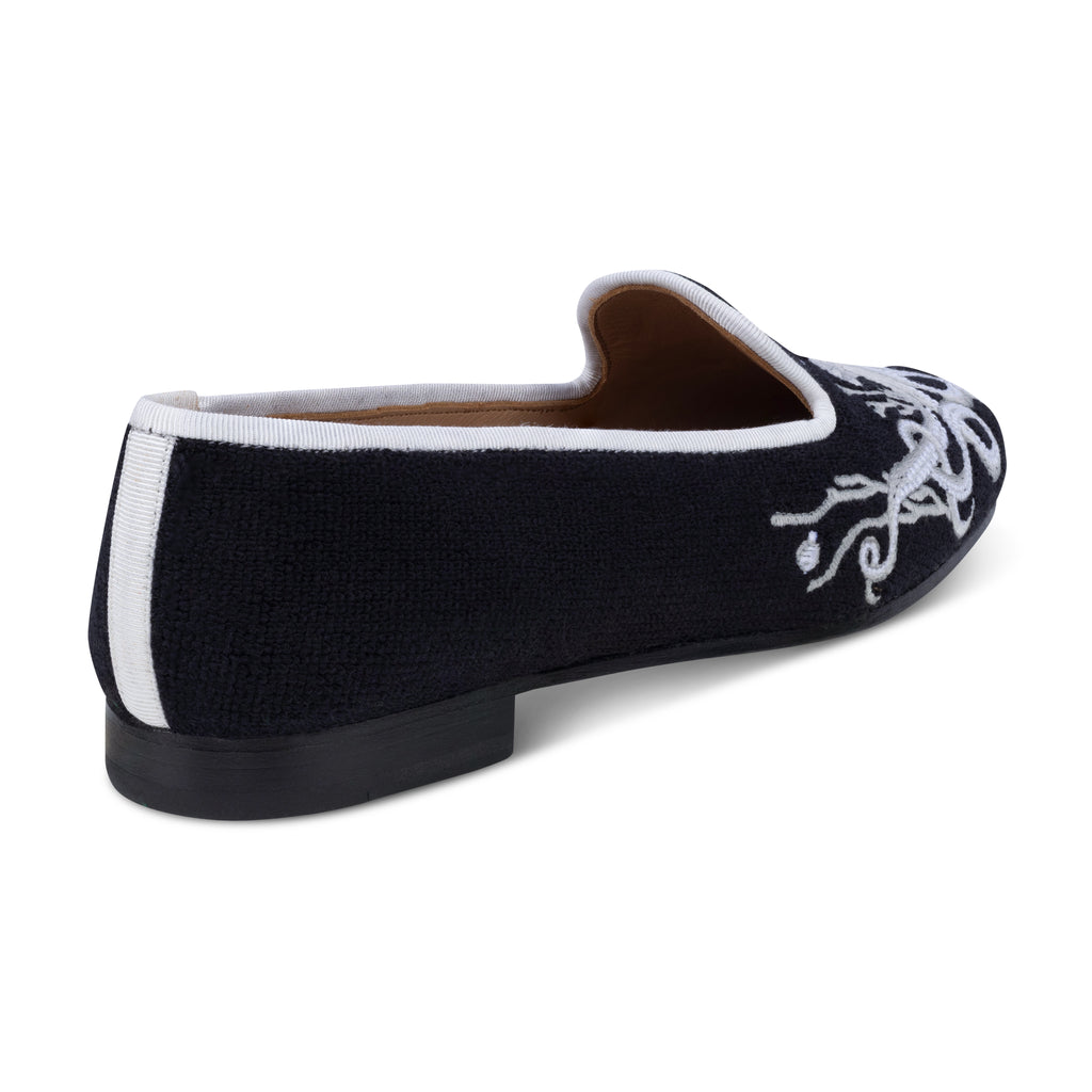 Our Octopus Noir Needlepoint Slipper (Women) item is photographed here against a white background.