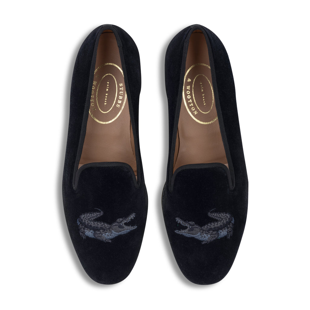 Our Gator Noir Velvet Slipper (Women) item is photographed here against a white background.