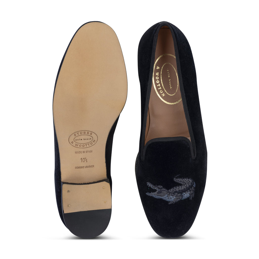 Our Gator Noir Velvet Slipper (Women) item is photographed here against a white background.