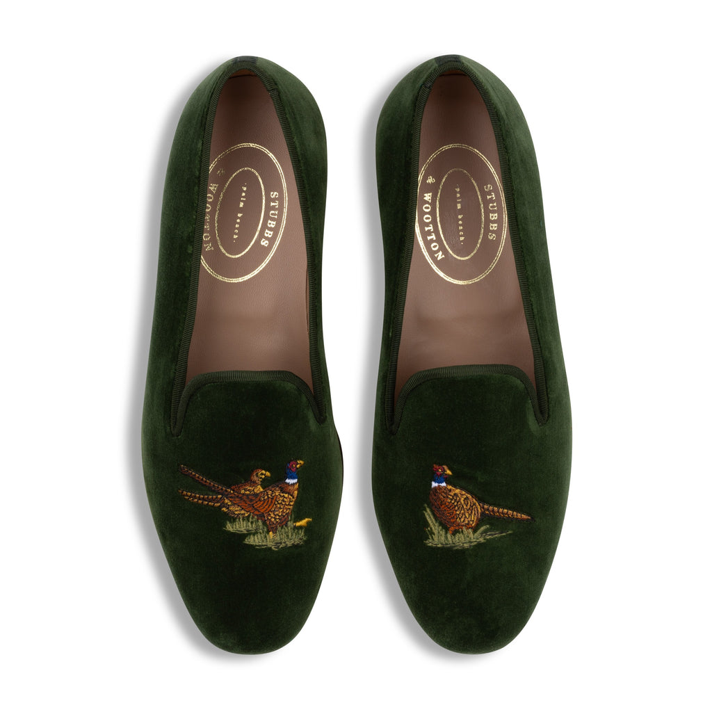 Our Pheasants Forest Velvet Slipper (Men) item is photographed here against a white background.