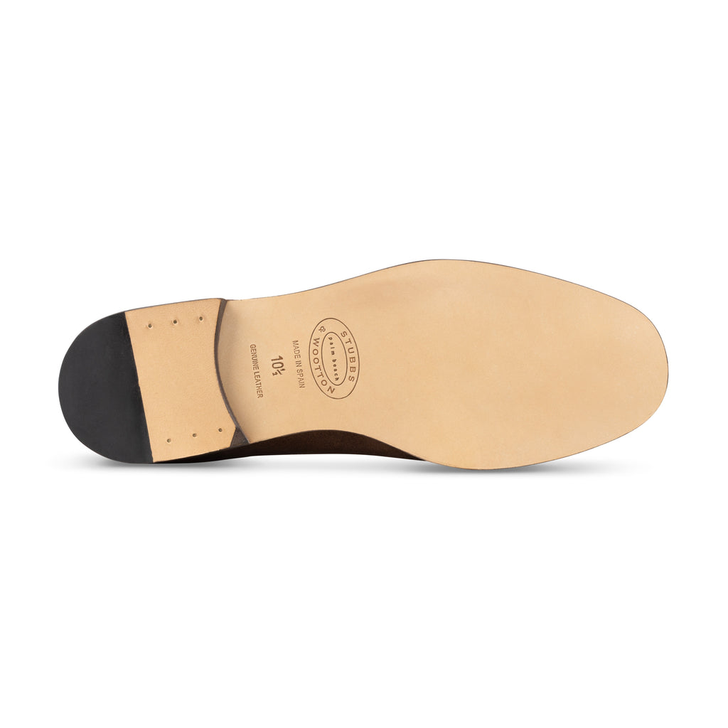 Our Flock Espresso Suede Slipper (Men) item is photographed here against a white background.