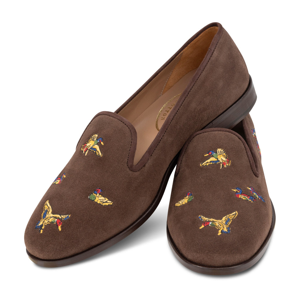 Our Flock Espresso Suede Slipper (Men) item is photographed here against a white background.