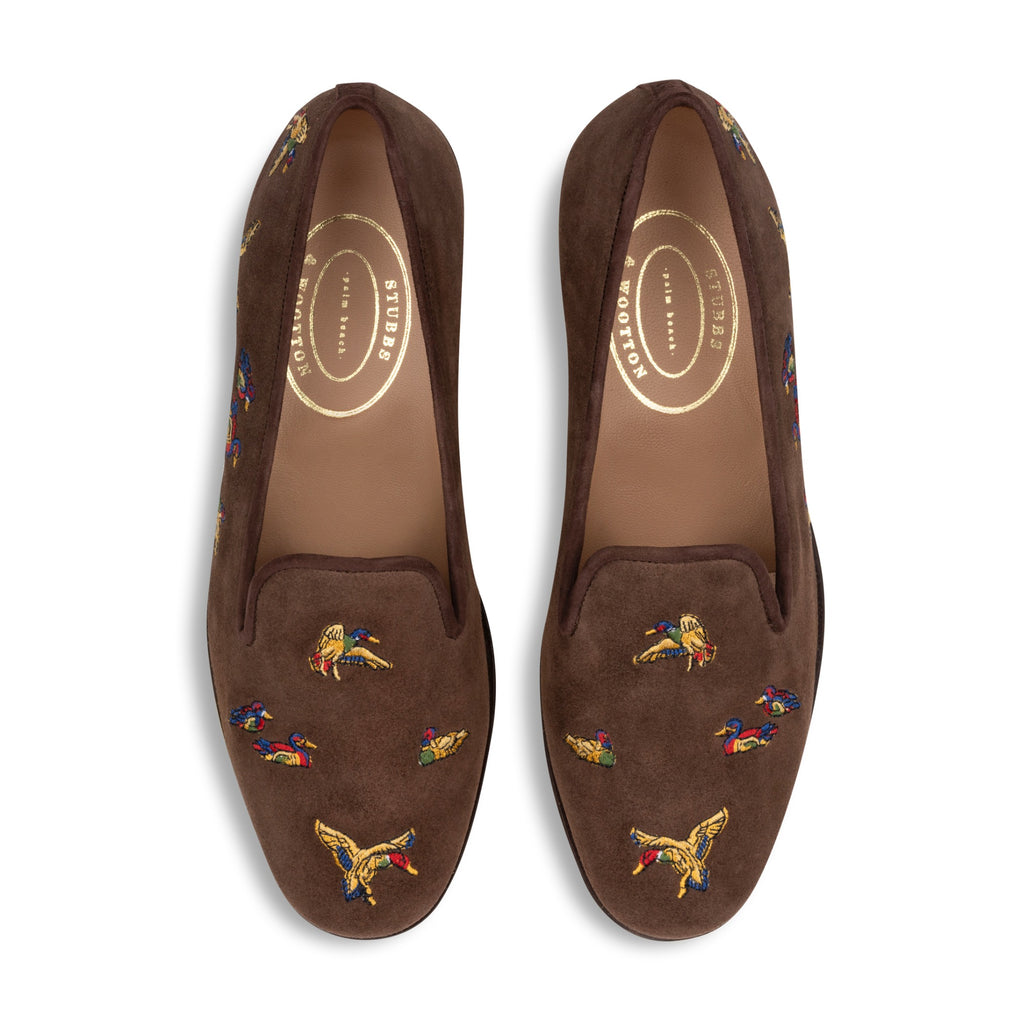 Our Flock Espresso Suede Slipper (Men) item is photographed here against a white background.