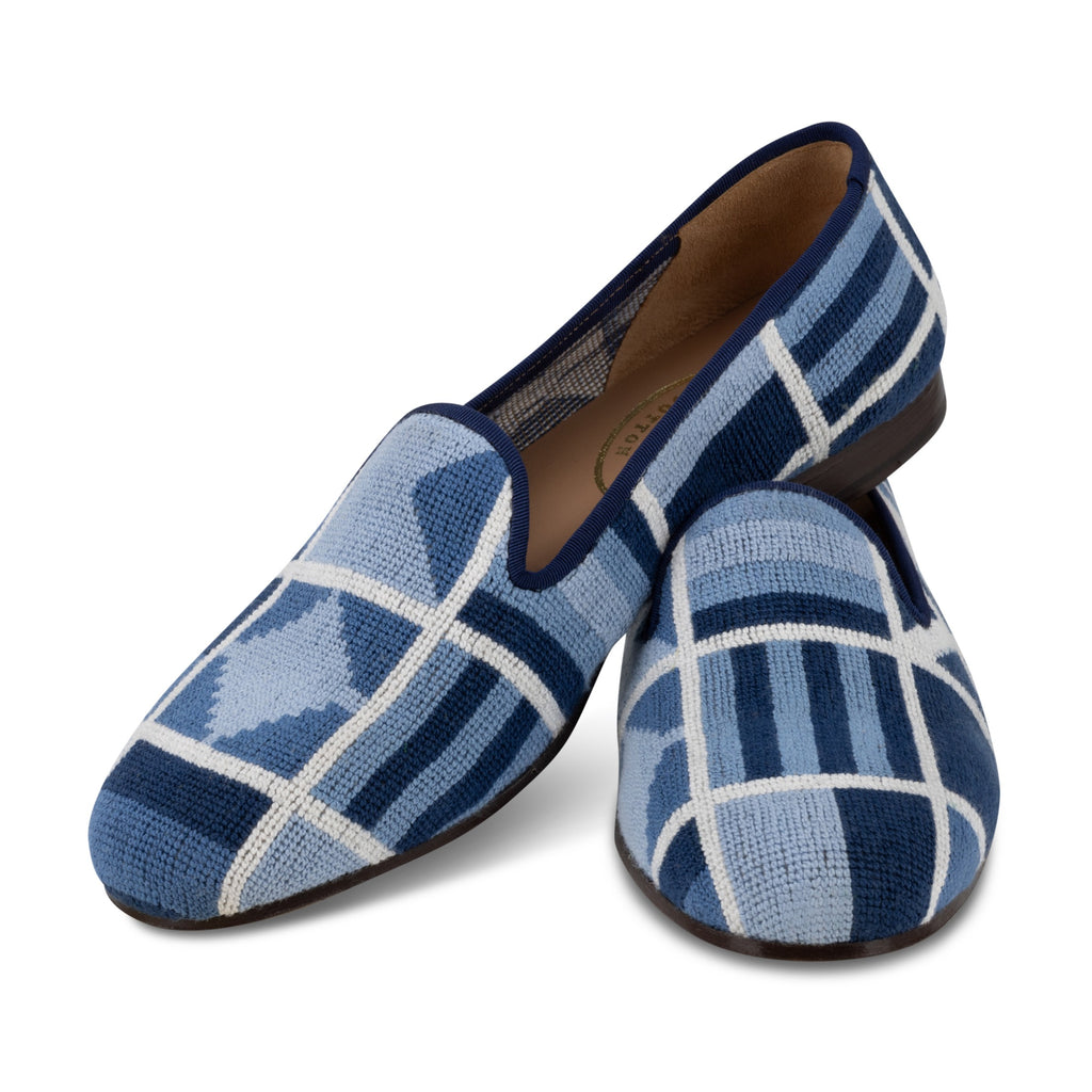 Our Burgees Navy Needlepoint Slipper (Women) item is photographed here against a white background.