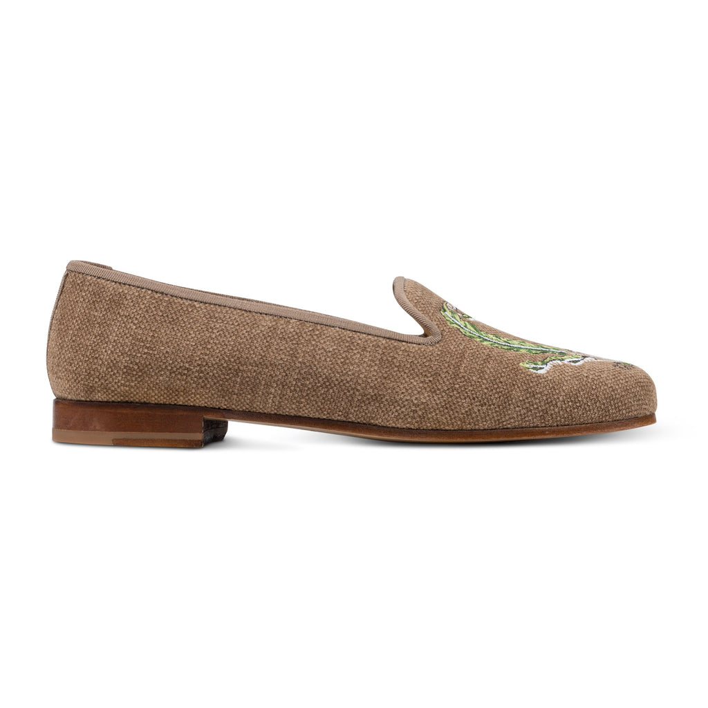 Our Ferns Chestnut Linen Slipper (Women) item is photographed here against a white background.