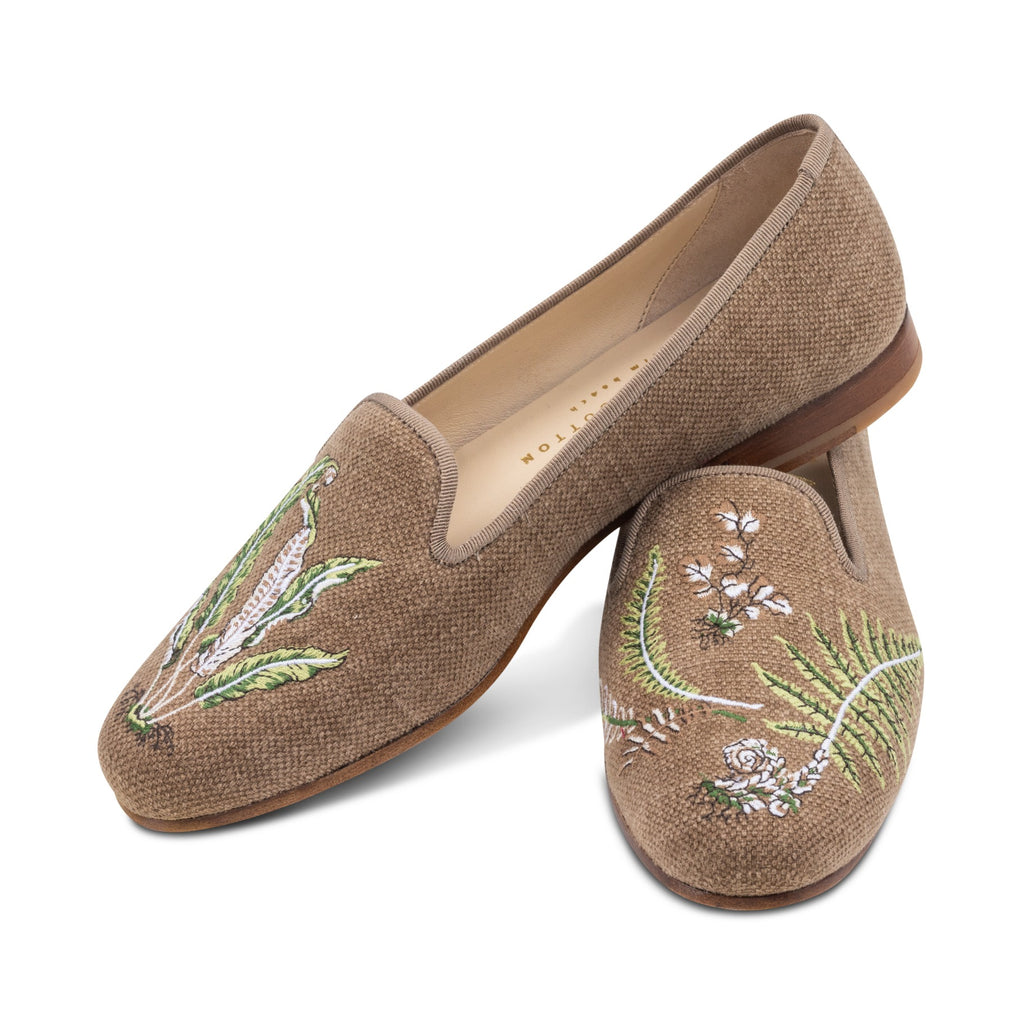 Our Ferns Chestnut Linen Slipper (Women) item is photographed here against a white background.