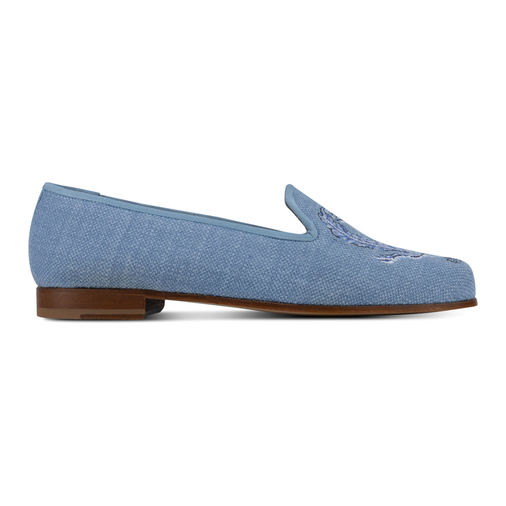 Our Ferns Azure Linen Slipper (Women) item is photographed here against a white background.