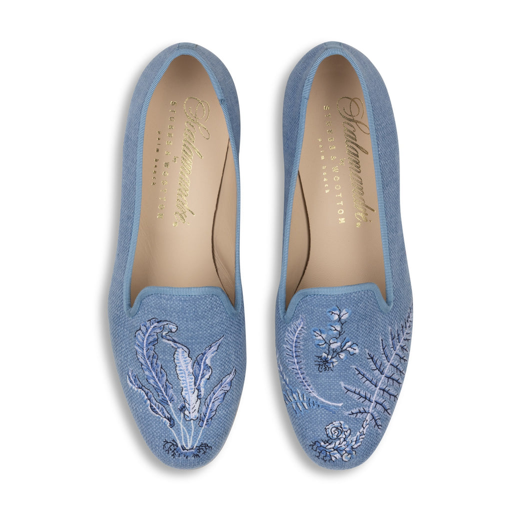 Our Ferns Azure Linen Slipper (Women) item is photographed here against a white background.