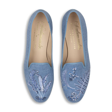 Our Ferns Azure Linen Slipper (Women) item is photographed here against a white background.