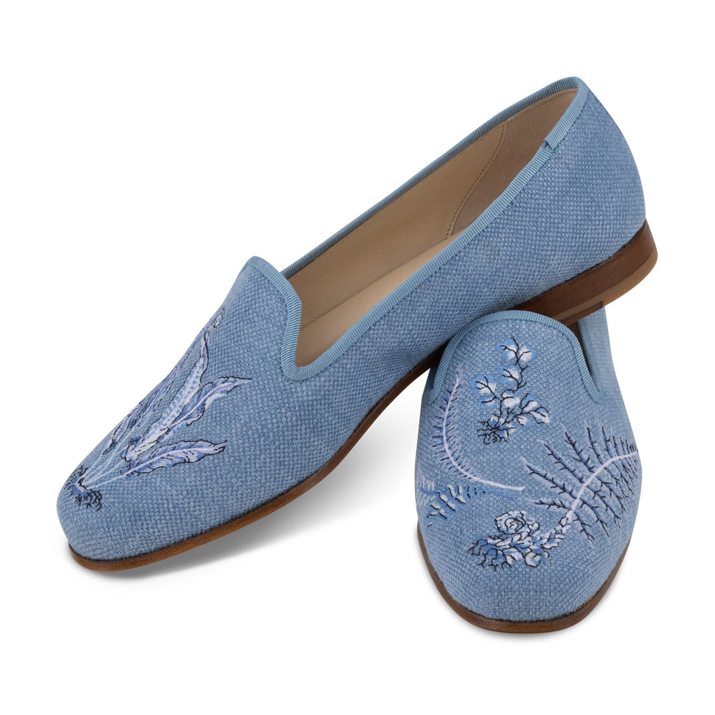 Our Ferns Azure Linen Slipper (Women) item is photographed here against a white background.