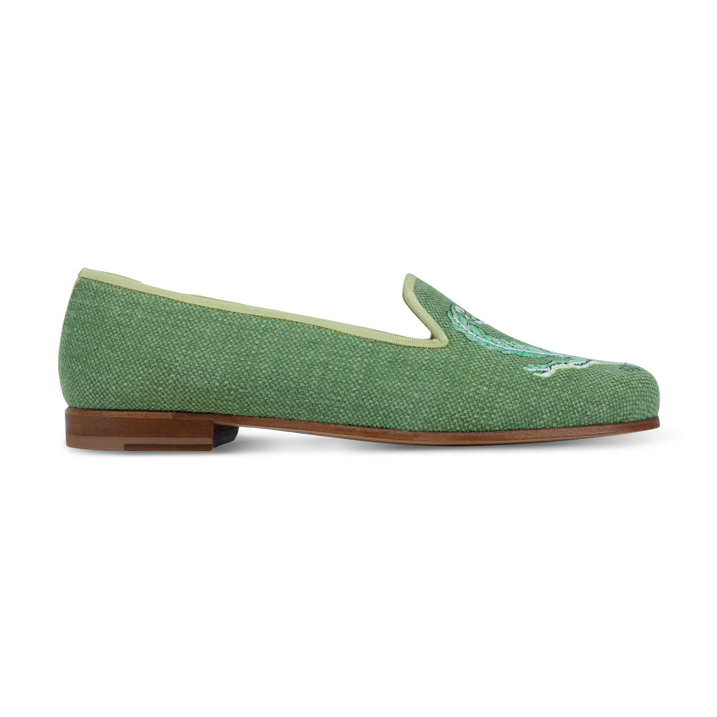 Our Ferns Sage Linen Slipper (Women) item is photographed here against a white background.