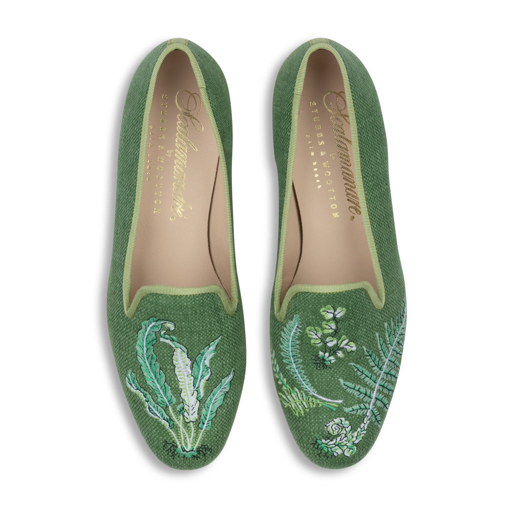 Our Ferns Sage Linen Slipper (Women) item is photographed here against a white background.
