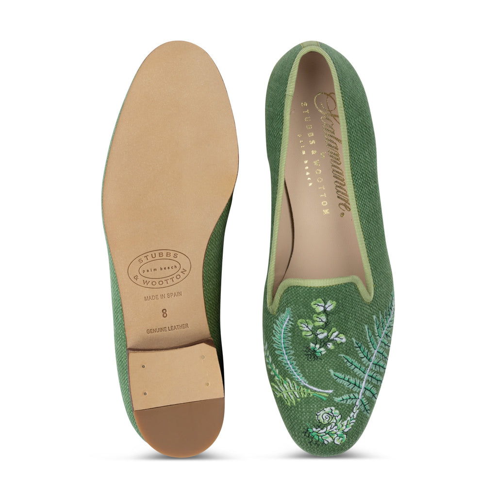 Our Ferns Sage Linen Slipper (Women) item is photographed here against a white background.