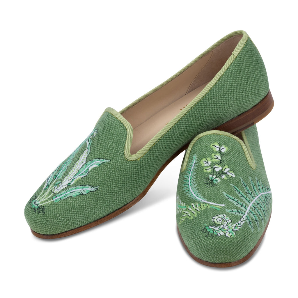 Our Ferns Sage Linen Slipper (Women) item is photographed here against a white background.