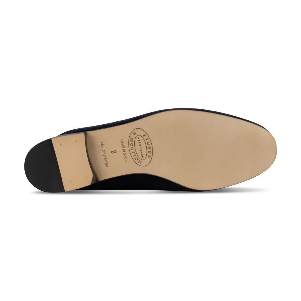 Our Charmed Navy Velvet Mule (Women) item is photographed here against a white background.