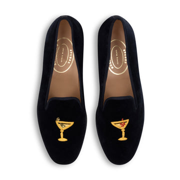Our Ornate Martini Navy Velvet Slipper (Men) item is photographed here against a white background.