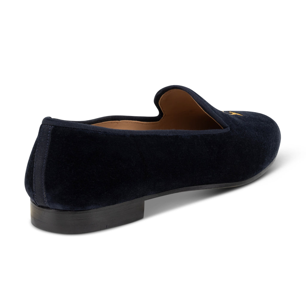 Our Ornate Martini Navy Velvet Slipper (Women) item is photographed here against a white background.