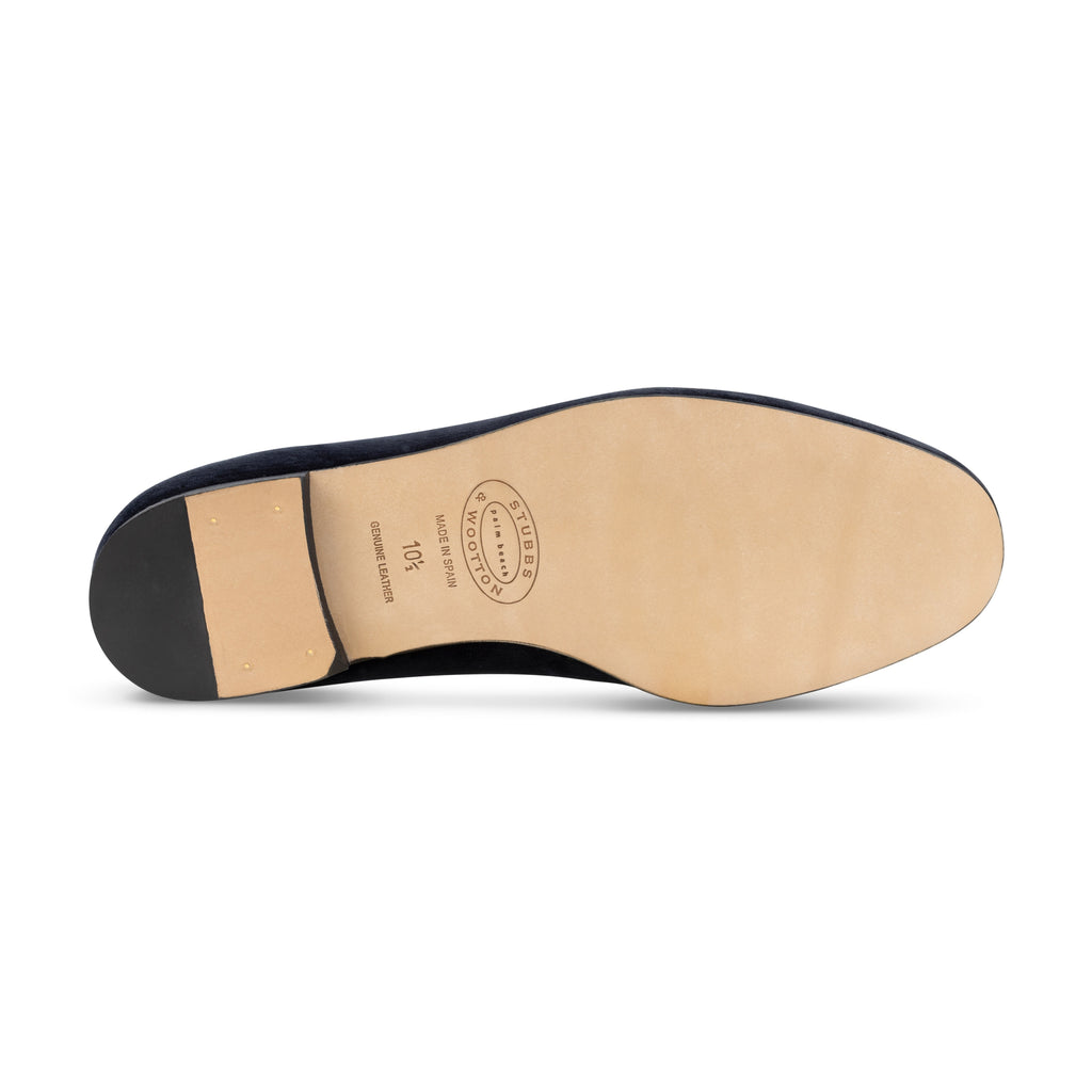 Our Ornate Martini Navy Velvet Slipper (Women) item is photographed here against a white background.