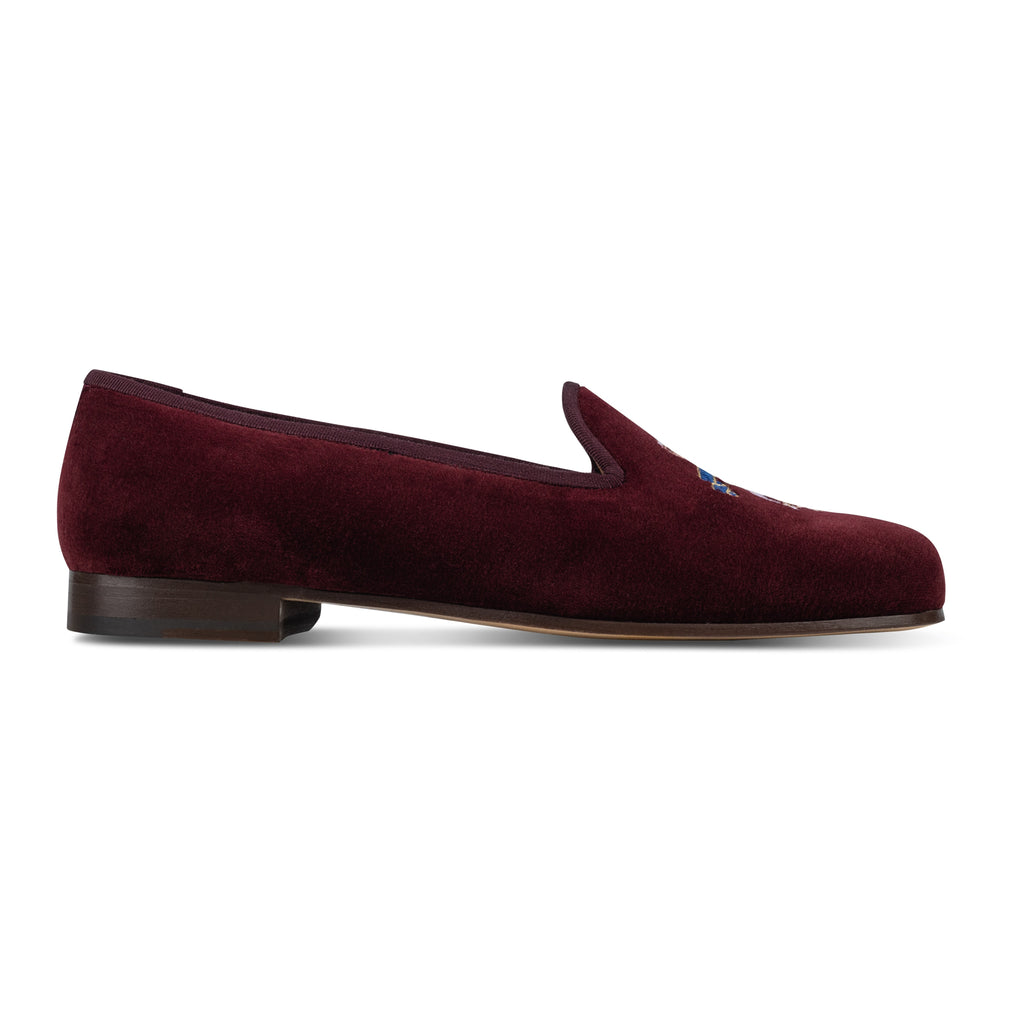 Our Regalia Burgundy Velvet Slipper (Women) item is photographed here against a white background.