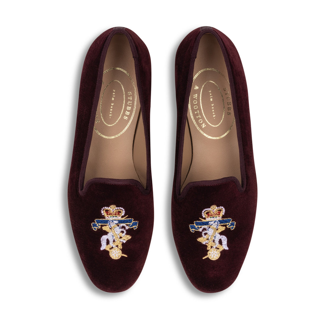 Our Regalia Burgundy Velvet Slipper (Women) item is photographed here against a white background.