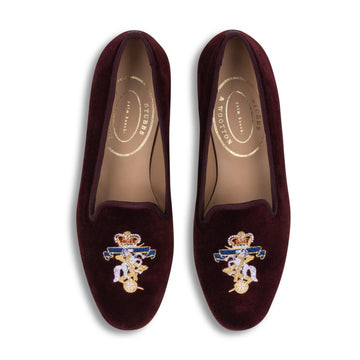 Our Regalia Burgundy Velvet Slipper (Women) item is photographed here against a white background.