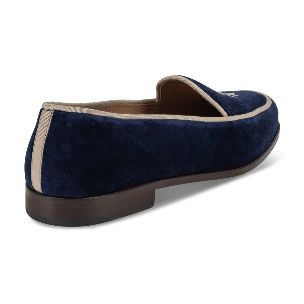 Our Serpentine Navy Velvet Lux (Men) item is photographed here against a white background.