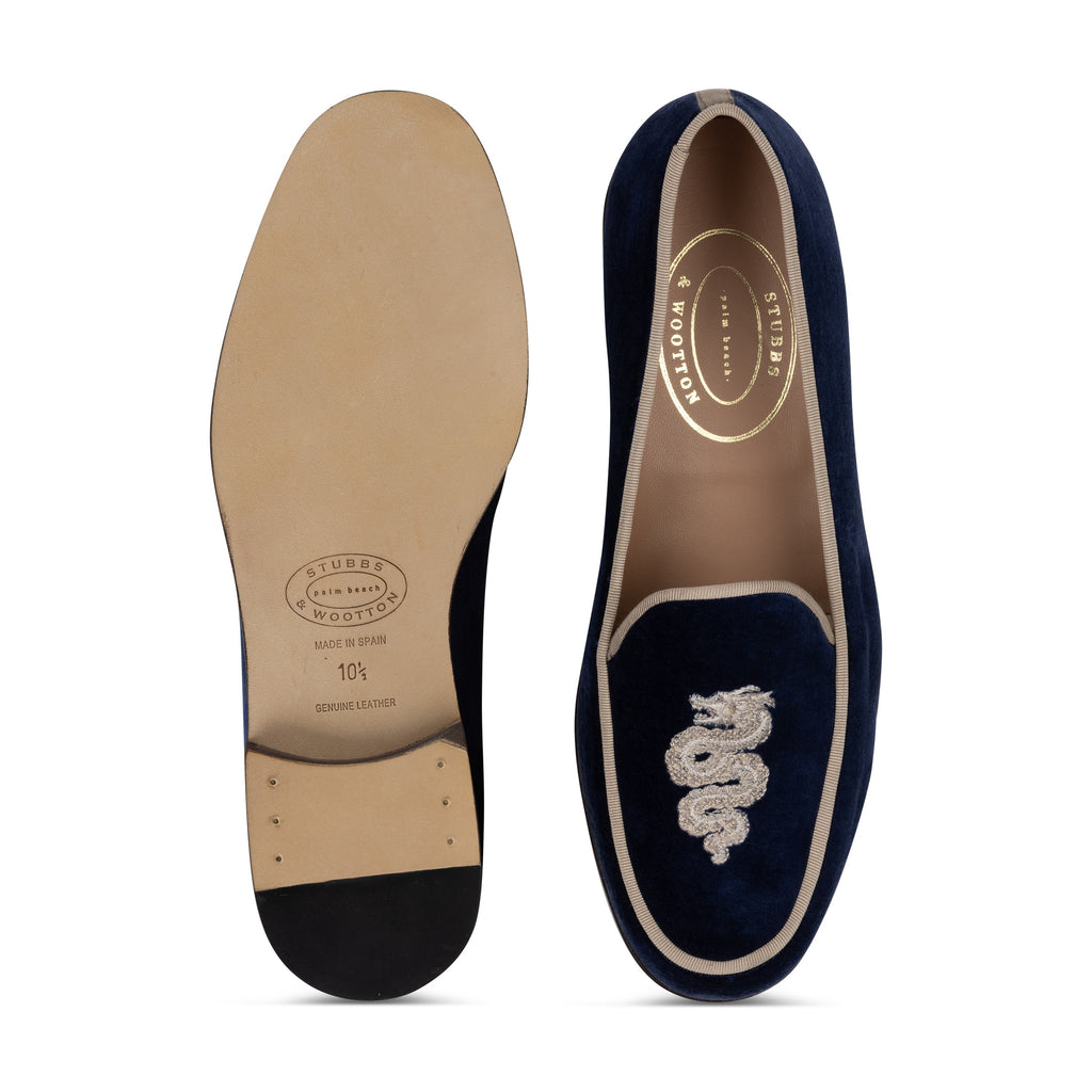 Our Serpentine Navy Velvet Lux (Men) item is photographed here against a white background.