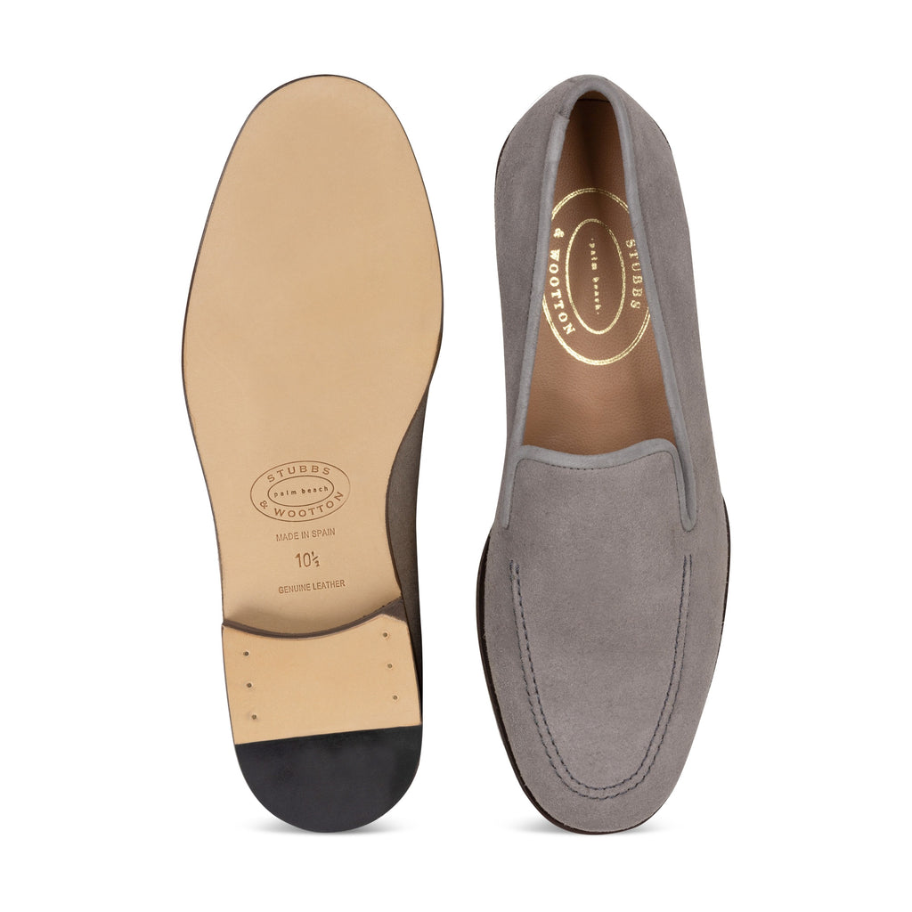 Our Split Gray Suede Venetian (Men) item is photographed here against a white background.