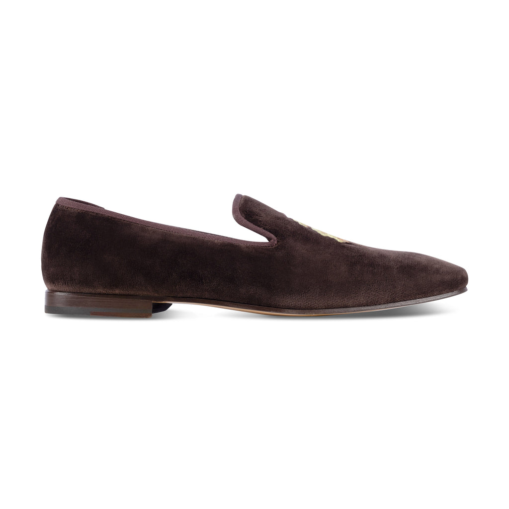 Our The Hunt Espresso Velvet UK (Men) item is photographed here against a white background.