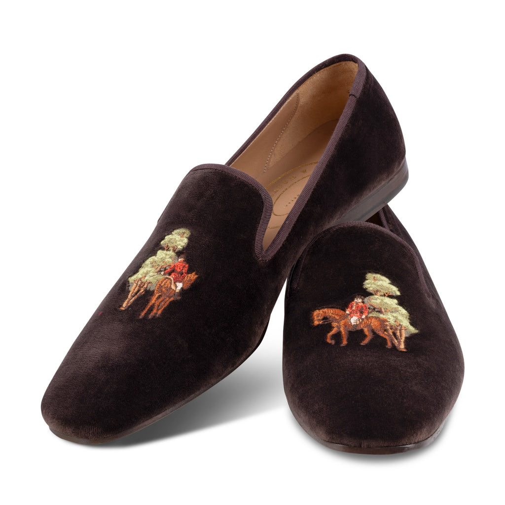Our The Hunt Espresso Velvet UK (Men) item is photographed here against a white background.