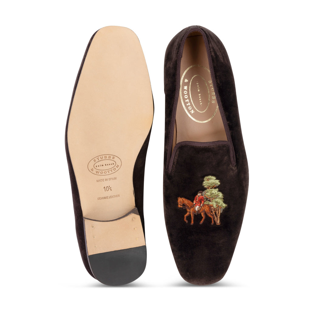 Our The Hunt Espresso Velvet UK (Men) item is photographed here against a white background.